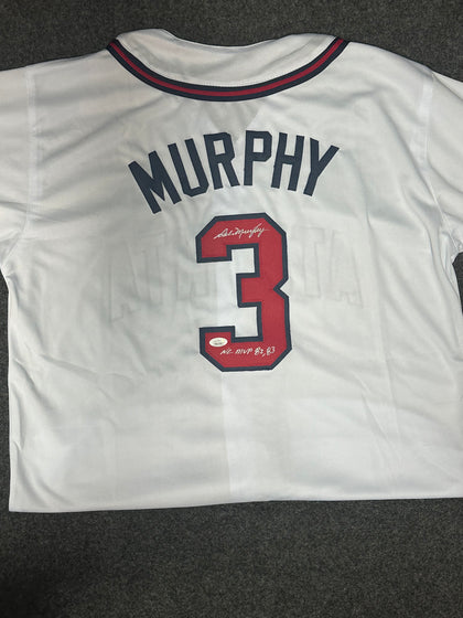 Dale Murphy Autographed Jersey Inscription "NL MVP 82, 83"