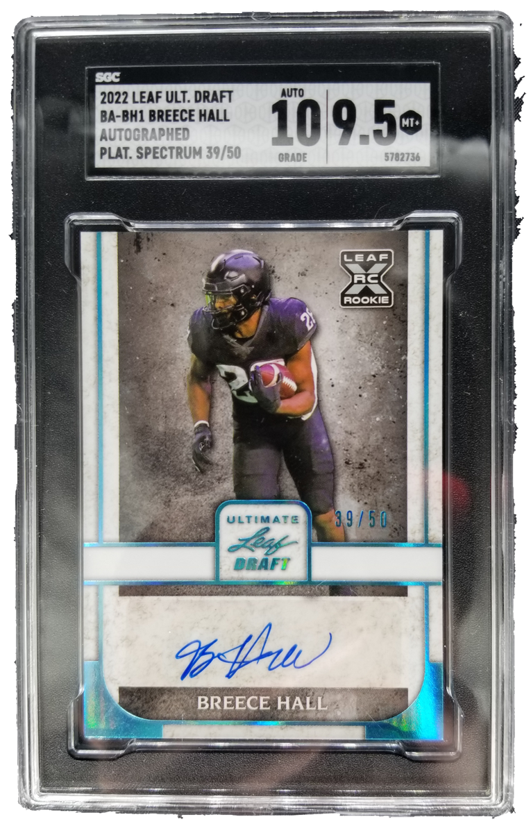 2022 Leaf Ult. Draft Breece Hall Platinum Spectrum Auto Rookie Card /50 SGC  9.5 – All In Autographs