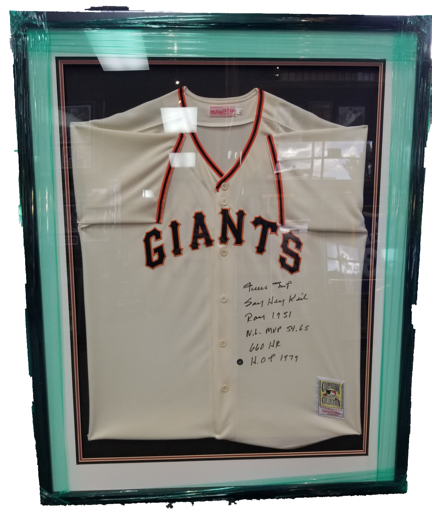 Willie Mays Autographed and Framed Gray Giants Jersey