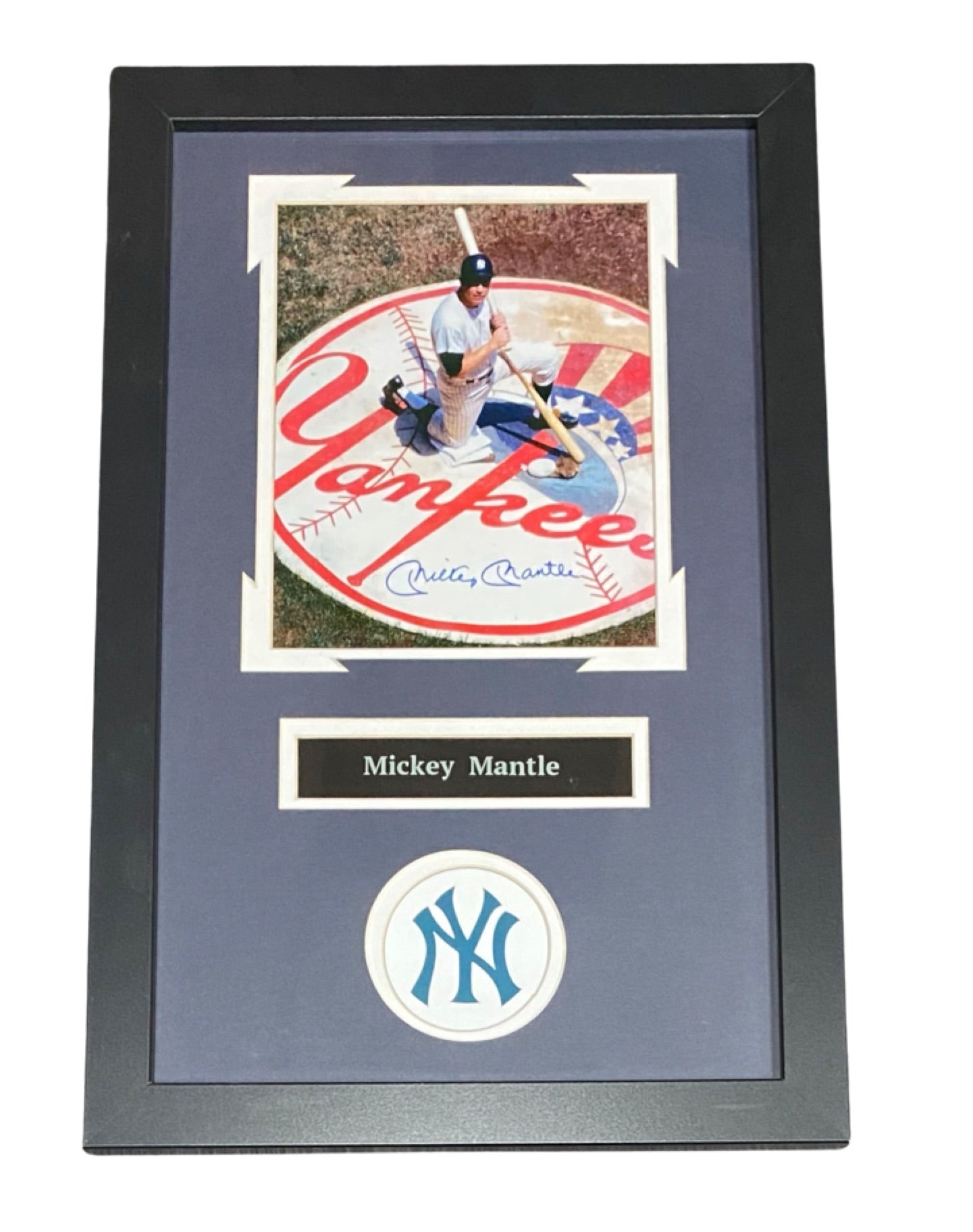 Mickey Mantle Signed Photograph with Matted Jersey In Framed Display