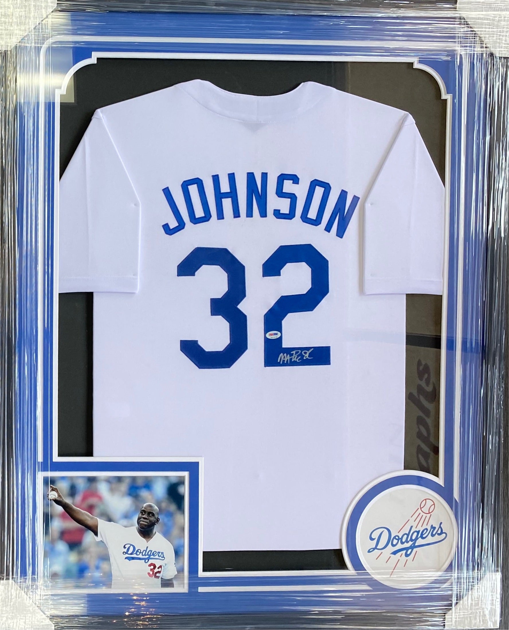 Magic Johnson Los Angeles Dodgers Framed Signed Jersey - White - PSA – All  In Autographs