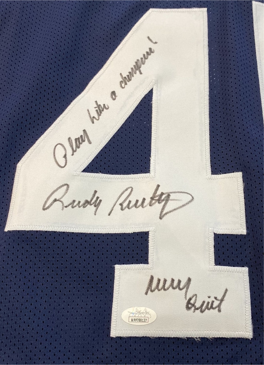 Rudy Ruettiger Signed Autographed Blue Stat Football Jersey JSA
