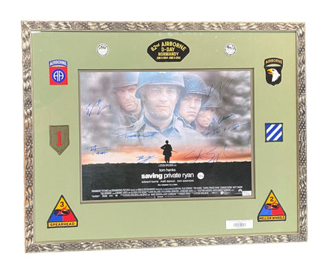 "Saving Private Ryan" Cast Autographed framed piece that includes D-Day patches and Commemorative coins