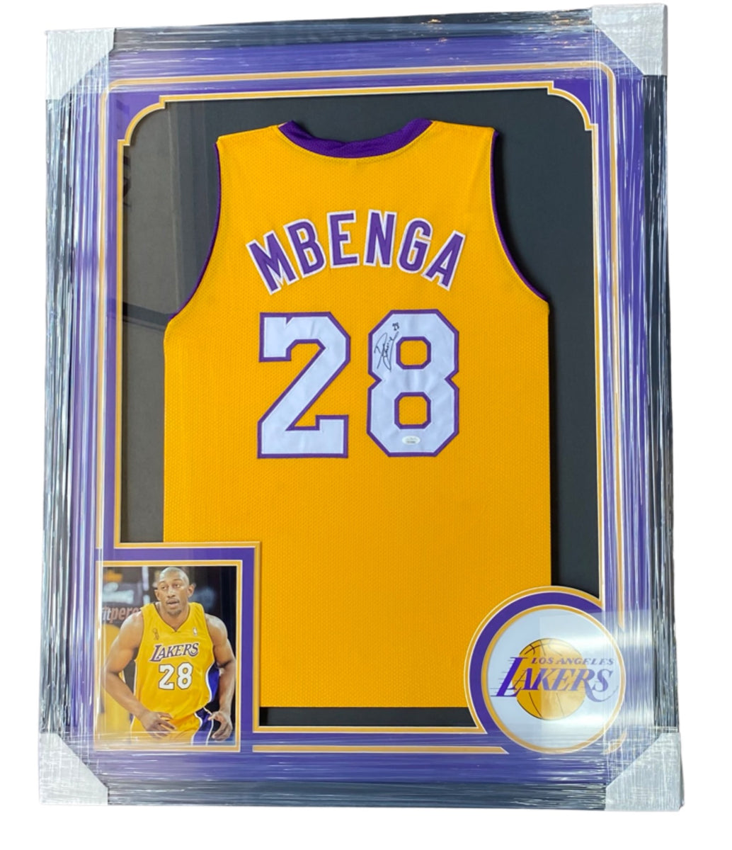 D.J. Mbenga Los Angeles Lakers Autographed Framed Jersey Yellow All In Autographs