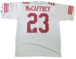 Christian McCaffrey Signed White San Fransisco 49ers Jersey JSA COA