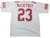 Christian McCaffrey Signed White San Fransisco 49ers Jersey JSA COA