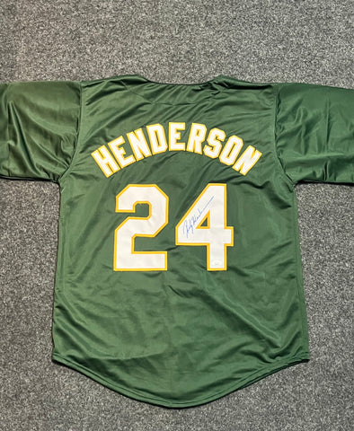 Rickey Henderson Autographed Baseball Jersey Green