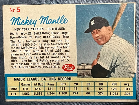 Mickey Mantle Post Cereal Trading Card No.5