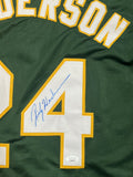 Rickey Henderson Autographed Baseball Jersey Green