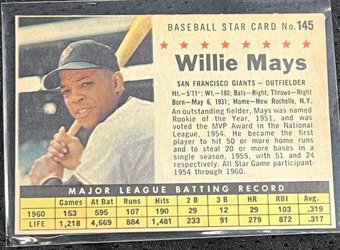 Willie Mays No.145 Baseball Star Card Post Cereal Trading Card