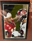 Patrick Mahomes and Tom Brady framed plaque with card