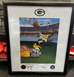 Brett Farve, Edgar Bennett, Tom McKimson, and Charles McKimson Signed Framed Looney Tunes Art Print /250