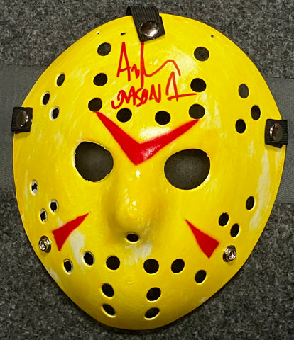 Ari Lehman Signed Yellow Jason Mask Beckett COA Inscribed “Jason 1”