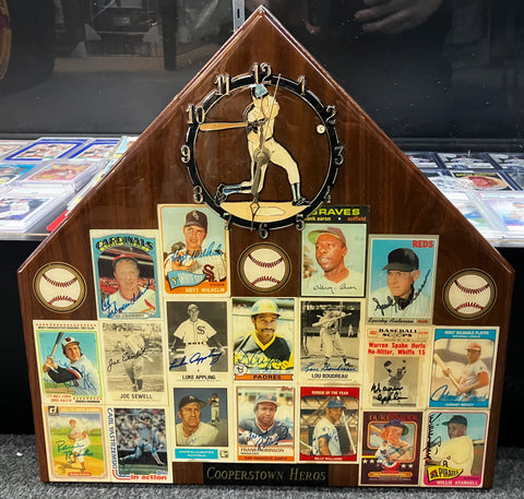 Copperstown Hero’s Clock Signed With 18 MLB Hall Of Famers Cards