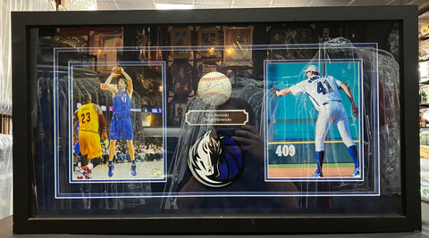 Dirk Nowitzki Signed Baseball in Shadowbox JSA And Beckett COA