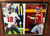 Patrick Mahomes and Tom Brady framed plaque with card