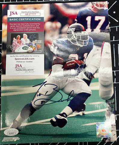 Tiki Barber Signed 8X10 Photo JSA COA