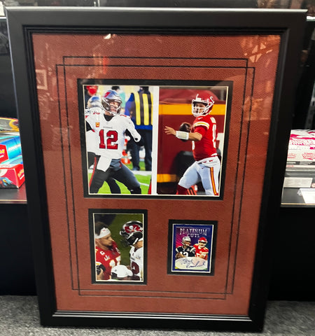 Patrick Mahomes and Tom Brady framed plaque with card