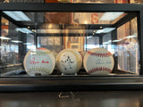Ozzie Smith Set of Three Promotional Baseballs W/ Display Case -1 Signed PSA COA