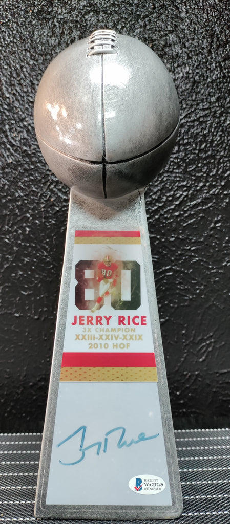 Jerry Rice Signed Replica Lombardi Trophy Beckett COA – All In Autographs