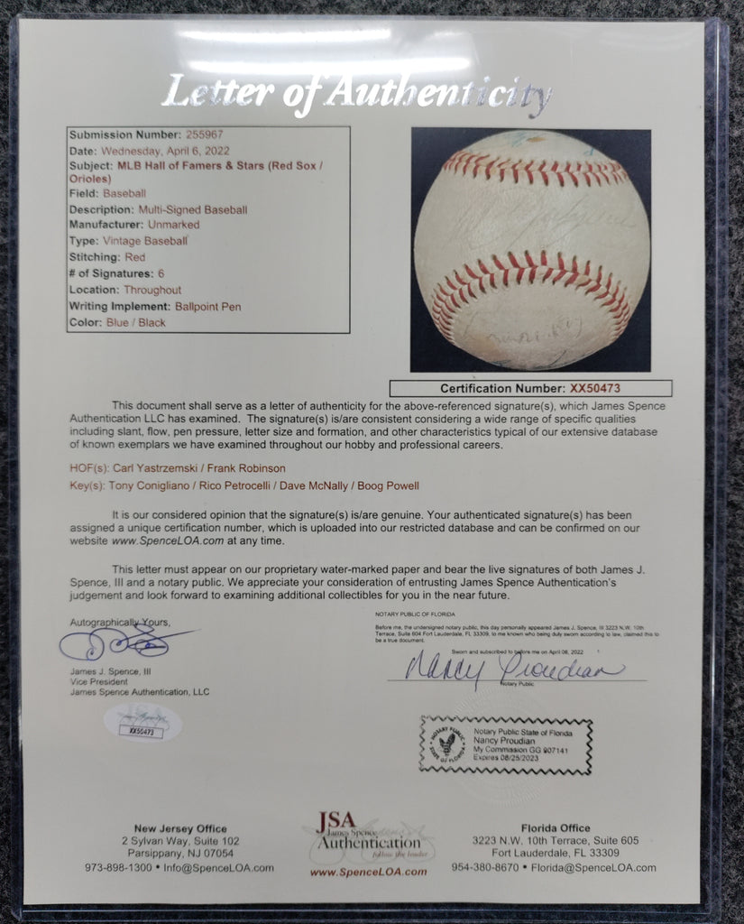 Jsa Authentication Letters MLB Hall of Famers and Stars Multi-Signed Baseball W/ JSA Letter of ...