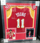 Trae Young Signed Framed Hawks Jersey With Logo and Photos Beckett Authenticated