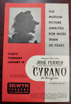 Vintage Selwyn Theatre Flyer Featuring Jose Ferrer in "Cyrano de Bergerac"