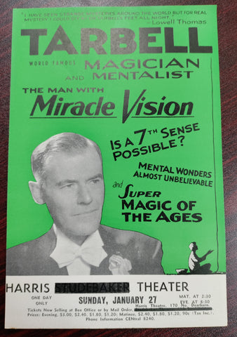 Vintage Harris Theatre Flyer Featuring Tarbell the Magician