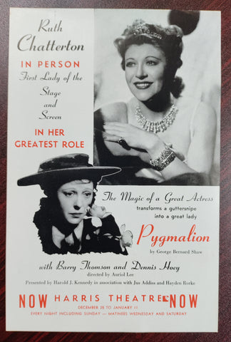 Vintage Harris Theatre Flyer Featuring Ruth Chatterton in "Pygmalion"