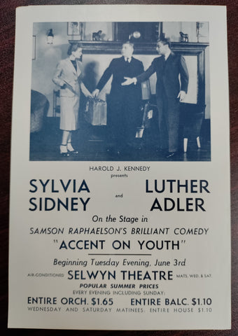 Vintage Selwyn Theatre Flyer Featuring Sylvia Sidney in "Accent on Youth"