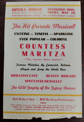 Vintage Opera House Flyer Featuring "Countess Maritza"