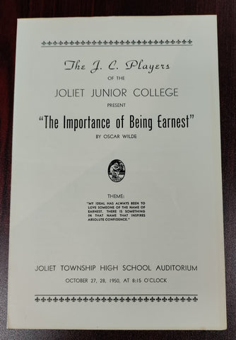 Joliet Junior College Playbill 1950 Featuring "The Importance of Being Earnest"
