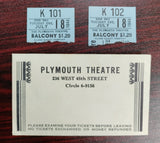 Plymouth Theatre Two Used Ticket Stubs From July 18, 1944