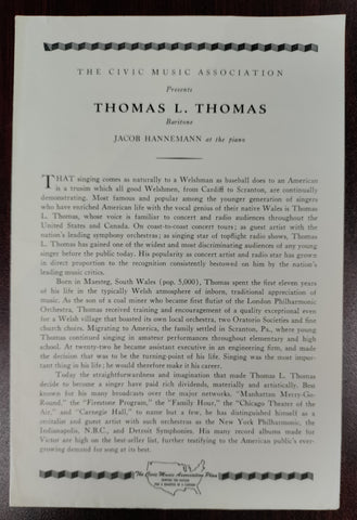 Vintage Civic Music Association Program Featuring Thomas L. Thomas