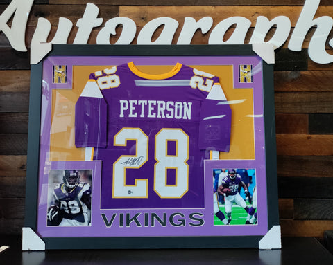 Adrian Peterson Signed Framed Jersey With Vikings Logo and Photos Beckett  Authenticated – All In Autographs