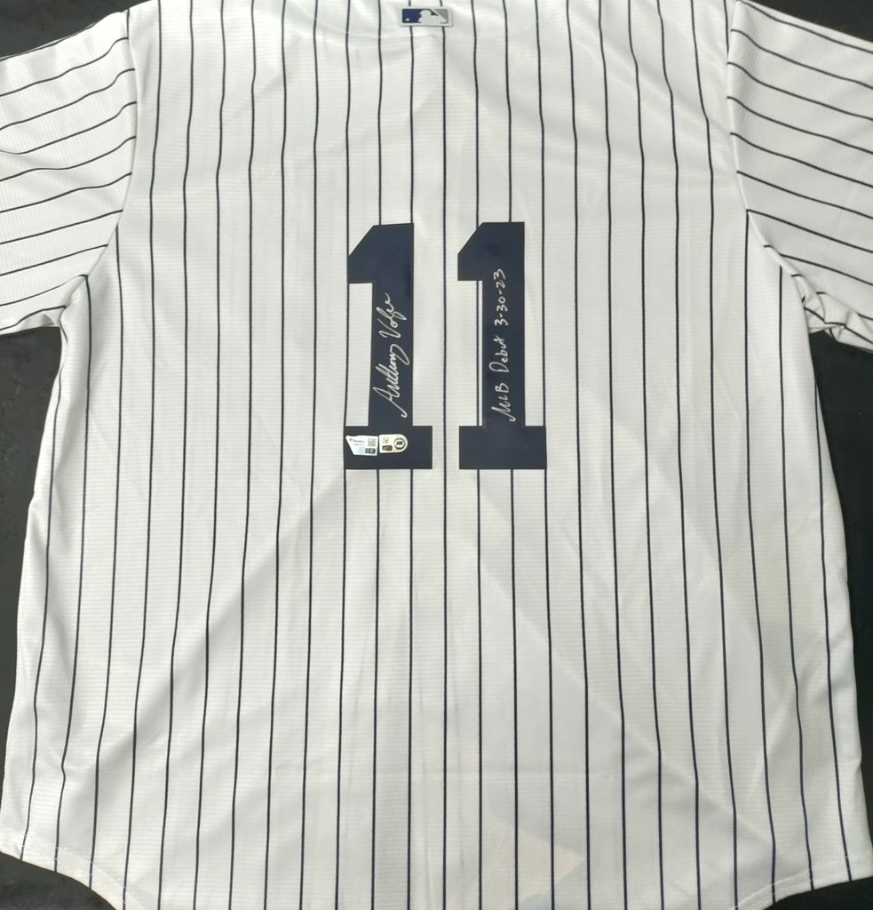 Anthony Volpe New York Yankees Autographed Replica Jersey with MLB Debut 3- 30-23 Inscription Fanatics COA – All In Autographs