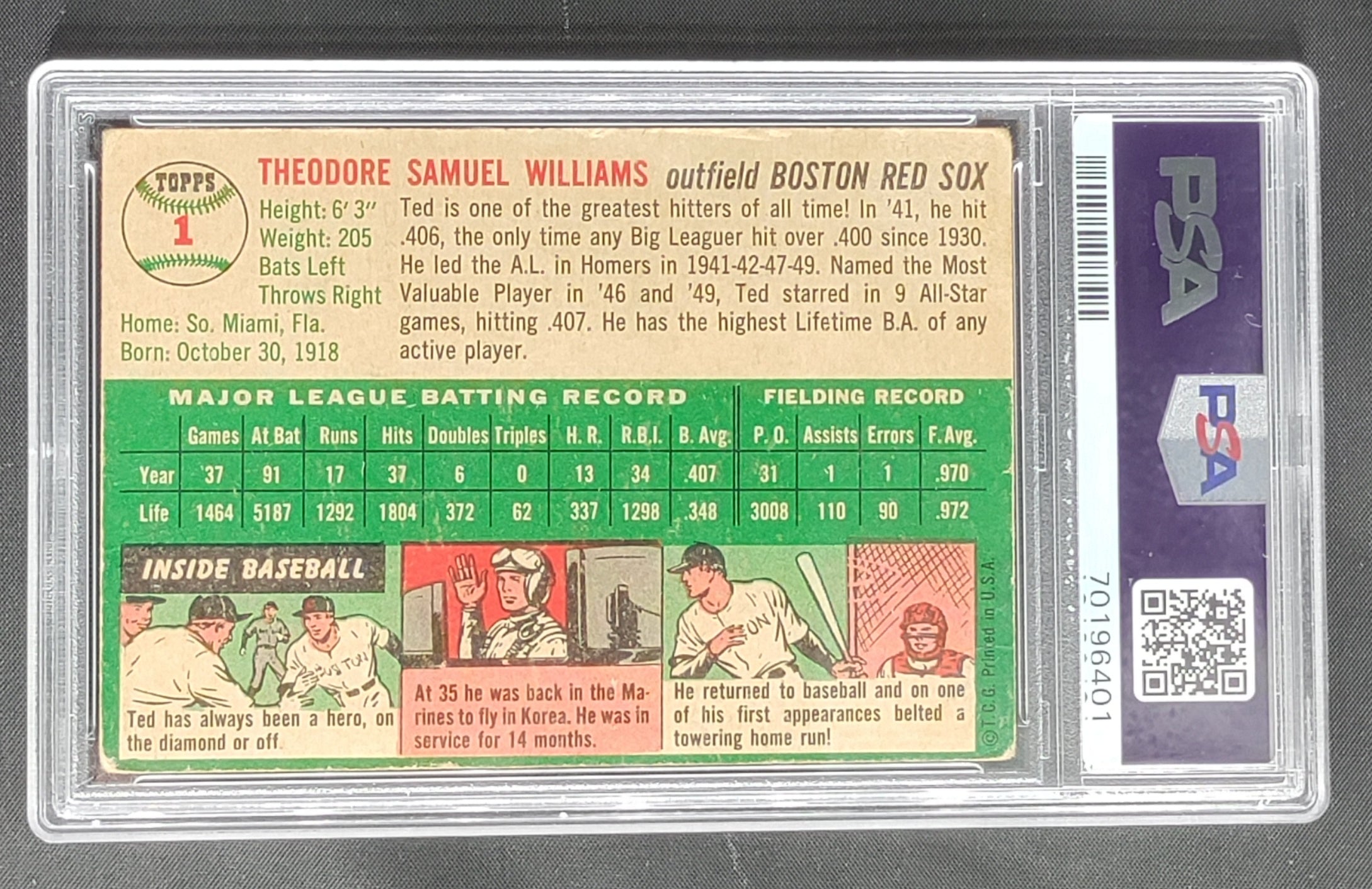1954 Topps Ted Williams #1 Signed Autographed Baseball Card Psa Dna Auction