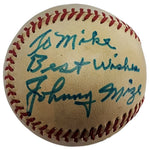 Johnny Mize Signed Baseball JSA COA