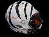 Ja'Marr Chase Signed Authentic Speed Riddell Full Size White w/Orange Visor Helmet Beckett COA