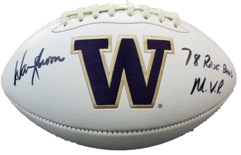Warren Moon - Washington Huskies - Signed Football - Inscribed "78 Rose Bowl MVP"