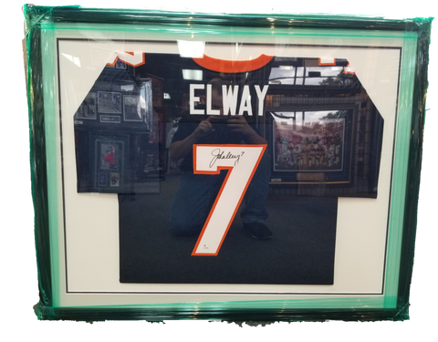 John Elway Autographed Jersey Framed - Blue