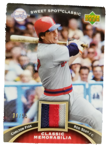 2007 Upper Deck Sweet Spot Classic Carlton Fisk Red Sox Card Piece of Jersey /55
