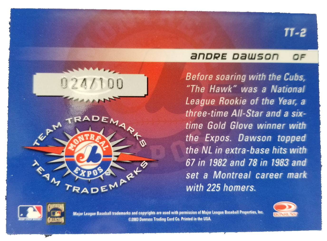 2003 Donruss Signature Series Andre Dawson Autographed Card Montreal Expos  /100 – All In Autographs