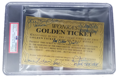 Willy Wonka All Kids x5 Signed Golden Ticket PSA Authenticated