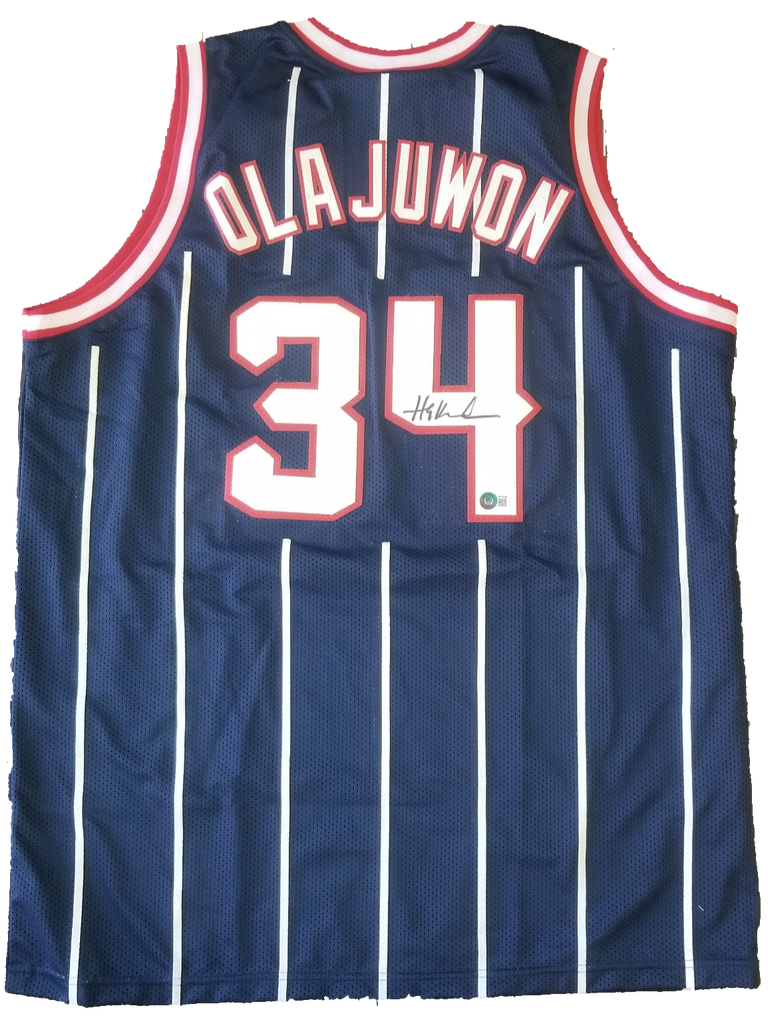 Hakeem Olajuwon Signed Houston Jersey Navy Blue Beckett