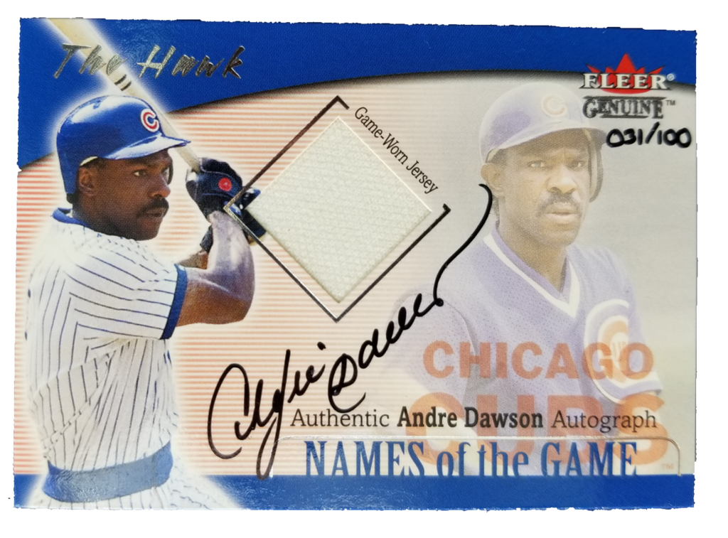 2001 Fleer Andre Dawson Game Worn Jersey Chicago Cubs /100 – All In  Autographs