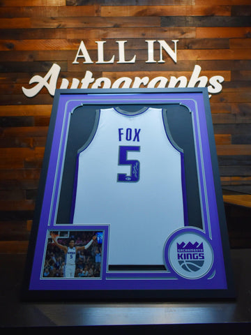 DeAaron Fox 5 Signed Framed Jersey White Purple Sacramento Kings with Photo - All In Autographs
