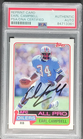 Earl Campbell Signed Reprint Trading Card PSA Authentic Auto