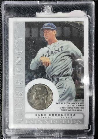 Hank Greenberg 2003 Topps Currency Connection Card W/ 1945 U.S. Silver Nickel- Year Hank Returned From WWII
