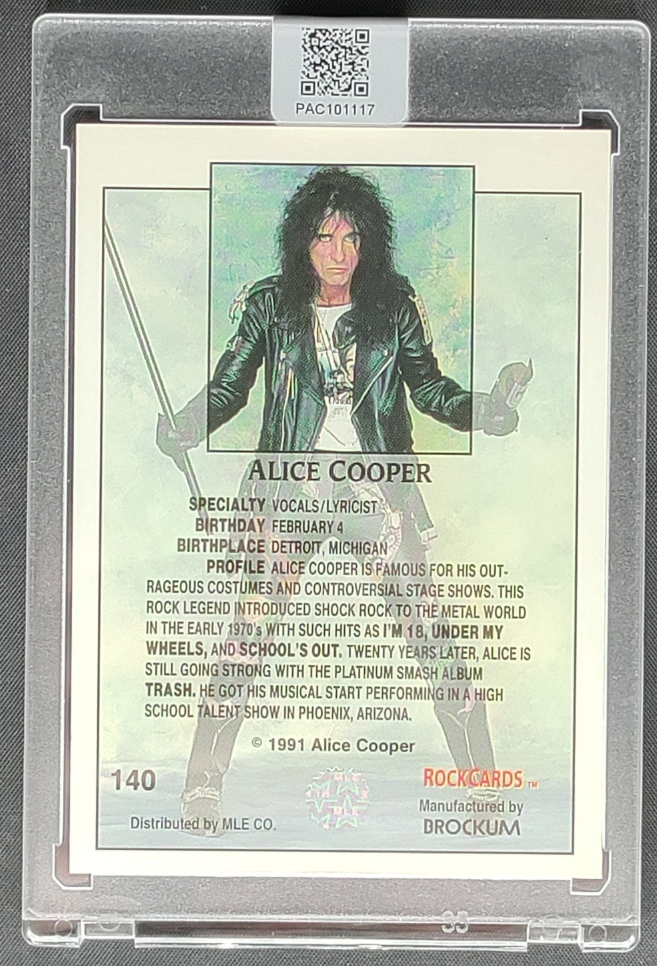 Alice Cooper Signed 1991 Brockum Rock Card #140 Pristine